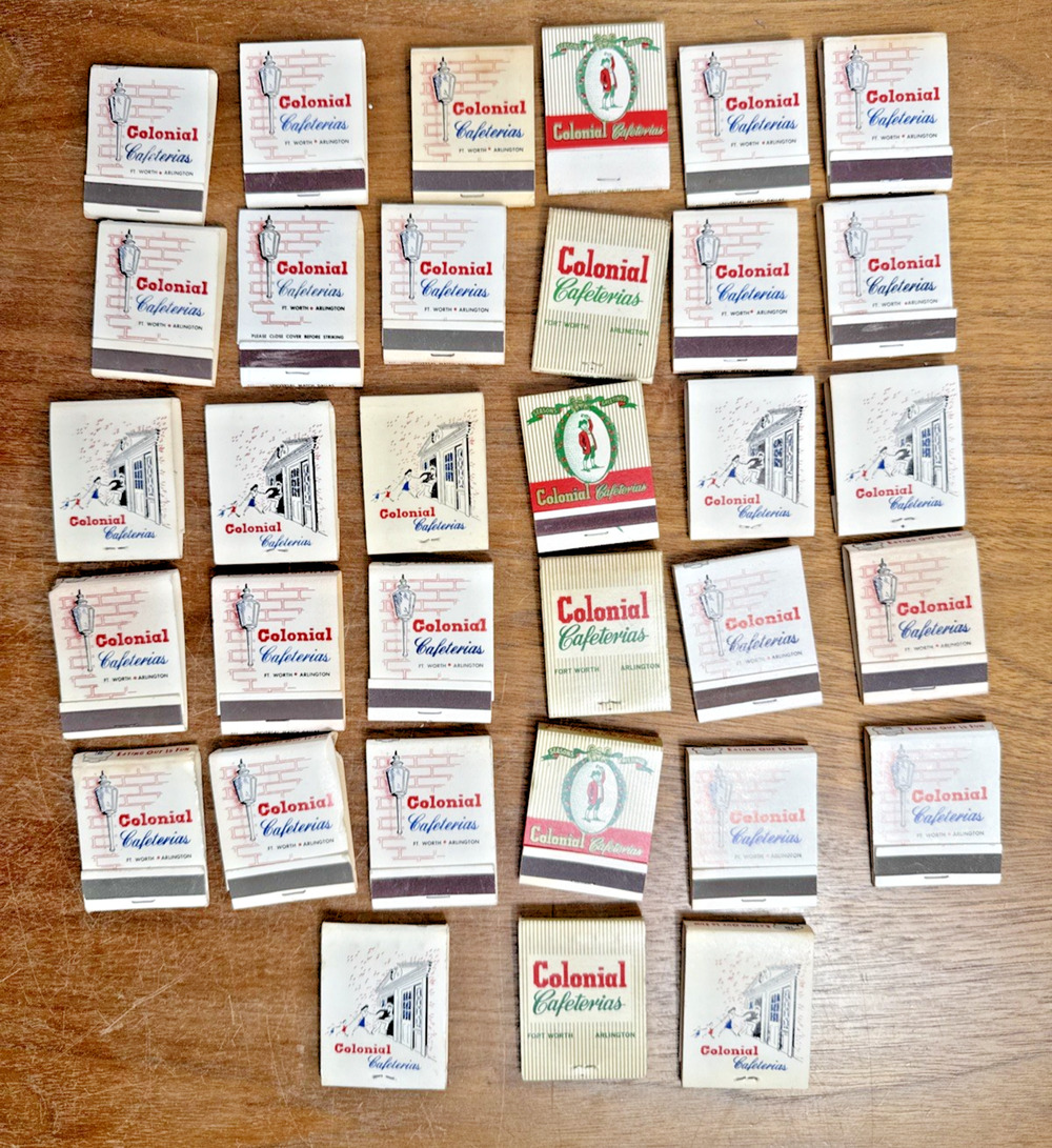 Colonial Cafeterias Matchbook Lot of 33 Texas DFW Front Strike Unused Fort Worth